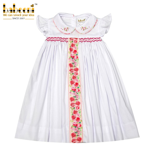 Pretty baby girl geometric embroidered flower bishop dress - DR 3026